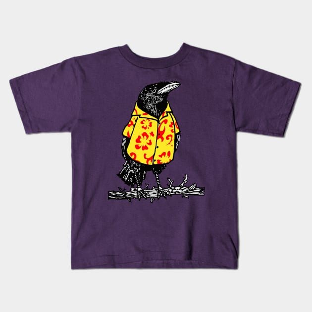 Hawaiian Shirted Crow Kids T-Shirt by LiquoriceLino